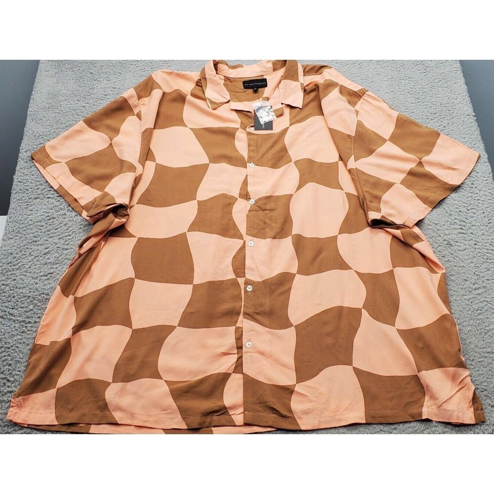 No Boundaries Peach and Brown Checkered Button Down Shirt